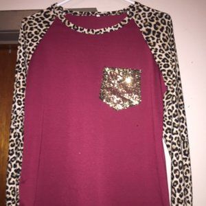 Boutique Long Sleeve with Leopard Print Sleeves